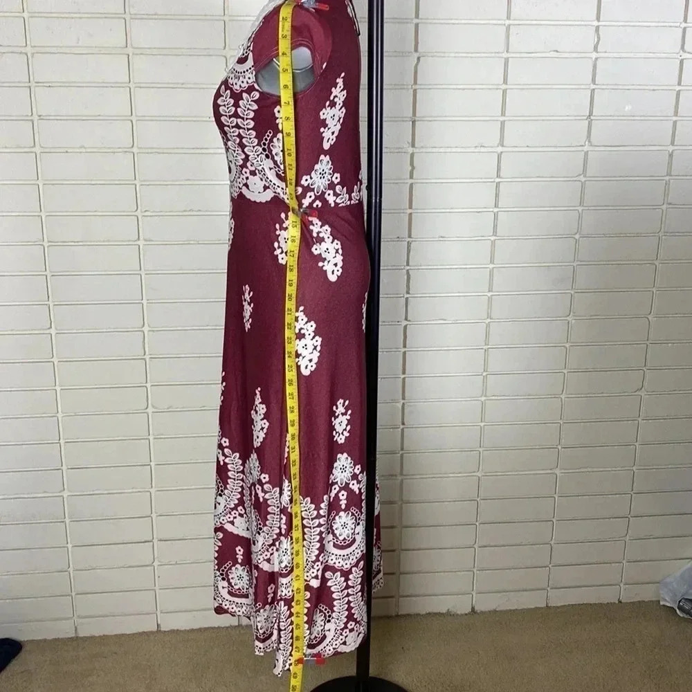 NWT burgundy floral lace print maximalist maxi feminine shift dress medium - Picture 9 of 12